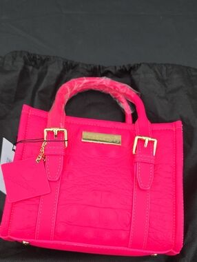 Tote & Carry Hot Pink Mini Tote Purse 7" Foux Leather Crocodile Print
